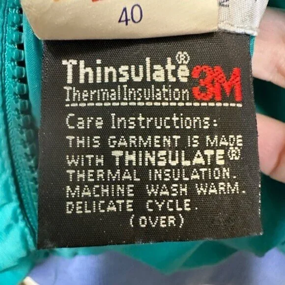 Vintage Columbia Mens XL Windbreaker Jacket Reversible Blue Green 80s Thinsulate - Picture 15 of 15